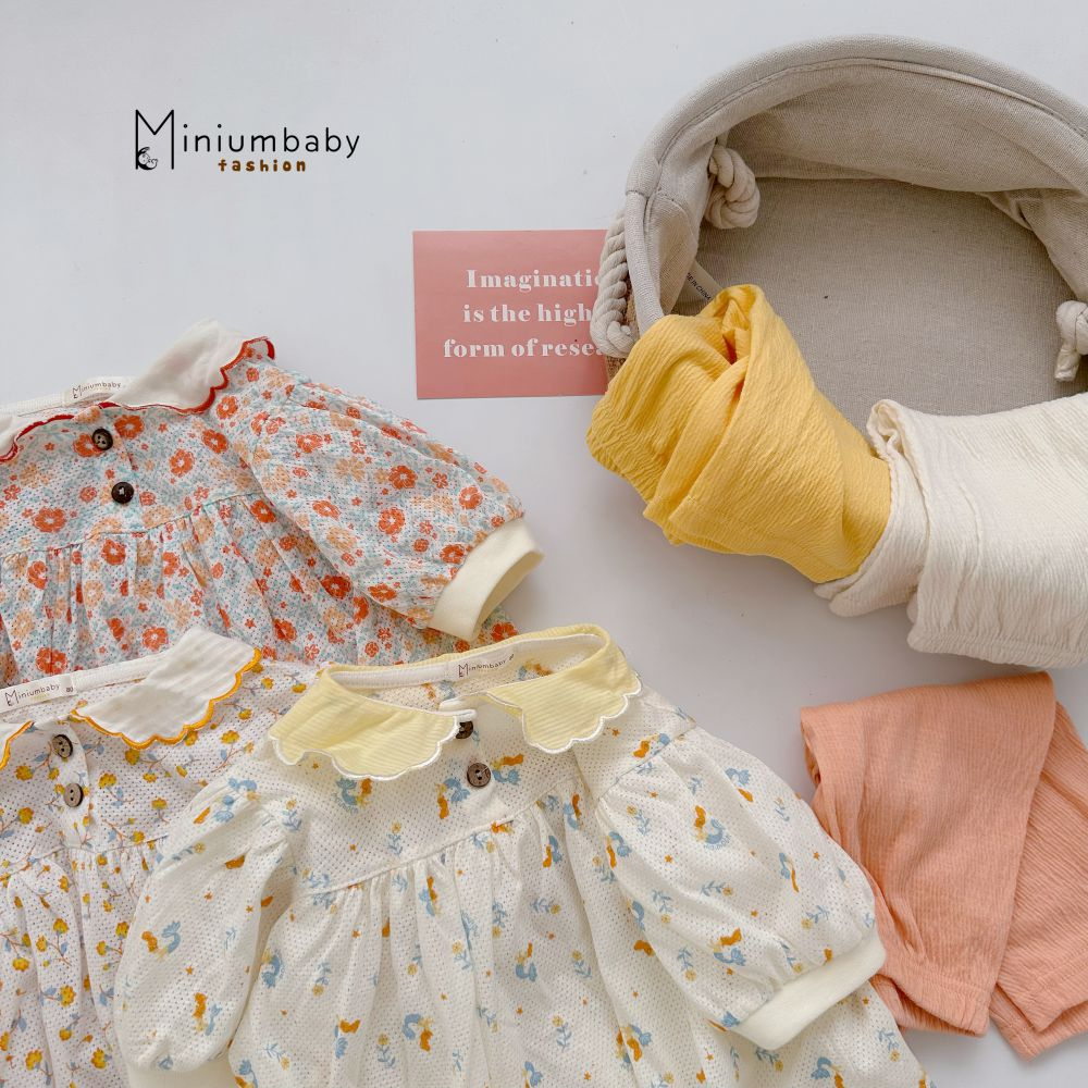 Bộ cộc tay in họa tiết hoa nổi bật, chất liệu cotton mềm mịn thoáng mát, cho bé đi chơi đi học, Miniumbaby SB1647