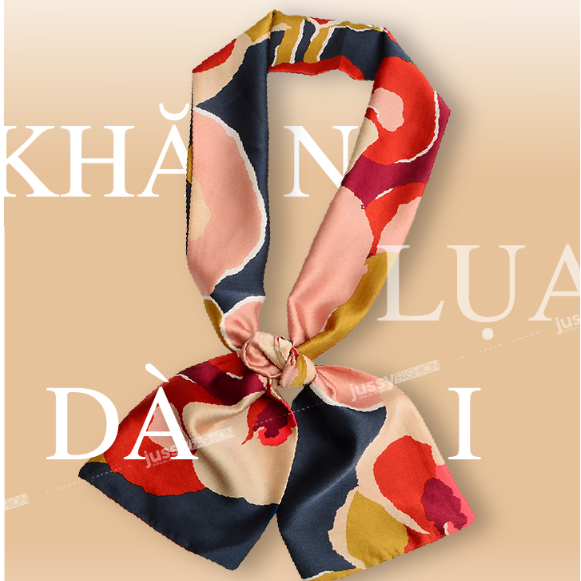 Khăn Lụa Quàng Cổ Dáng Dài KT-145x15cm Jussy Official Khăn Trang Trí Túi Xách, Turban In Họa Tiết Thời Trang Hàn Quốc