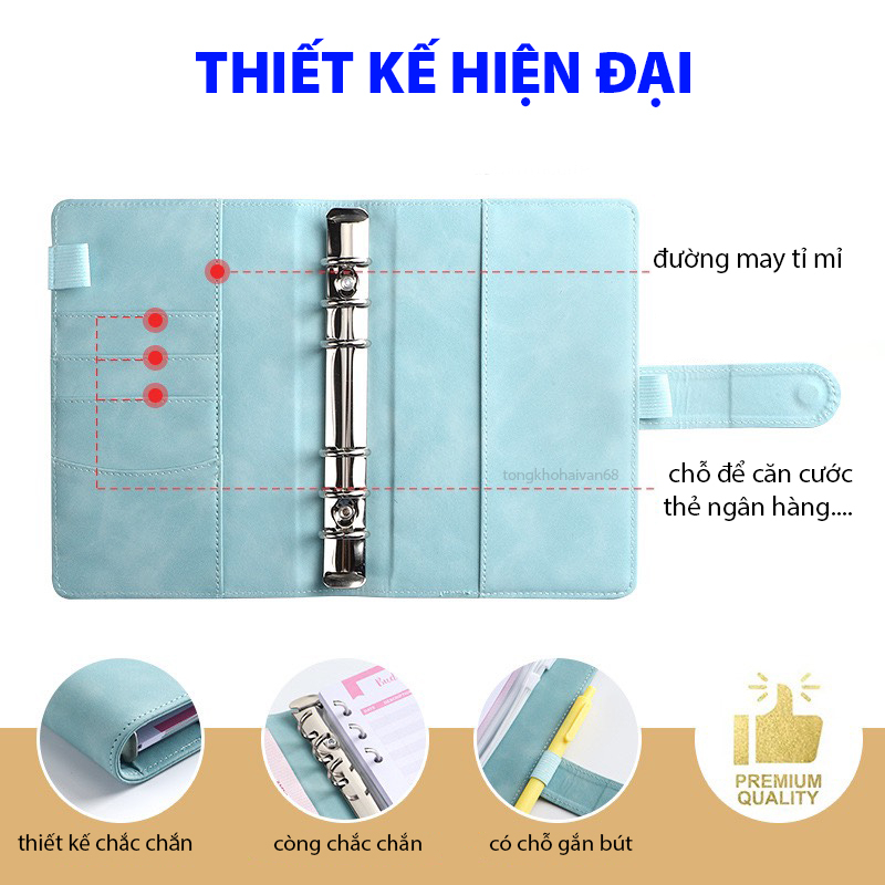 Sổ A6 chi tiêu tiết kiệm đựng ti ền nhiều ngăn túi zip thông minh nhiều màu sắc