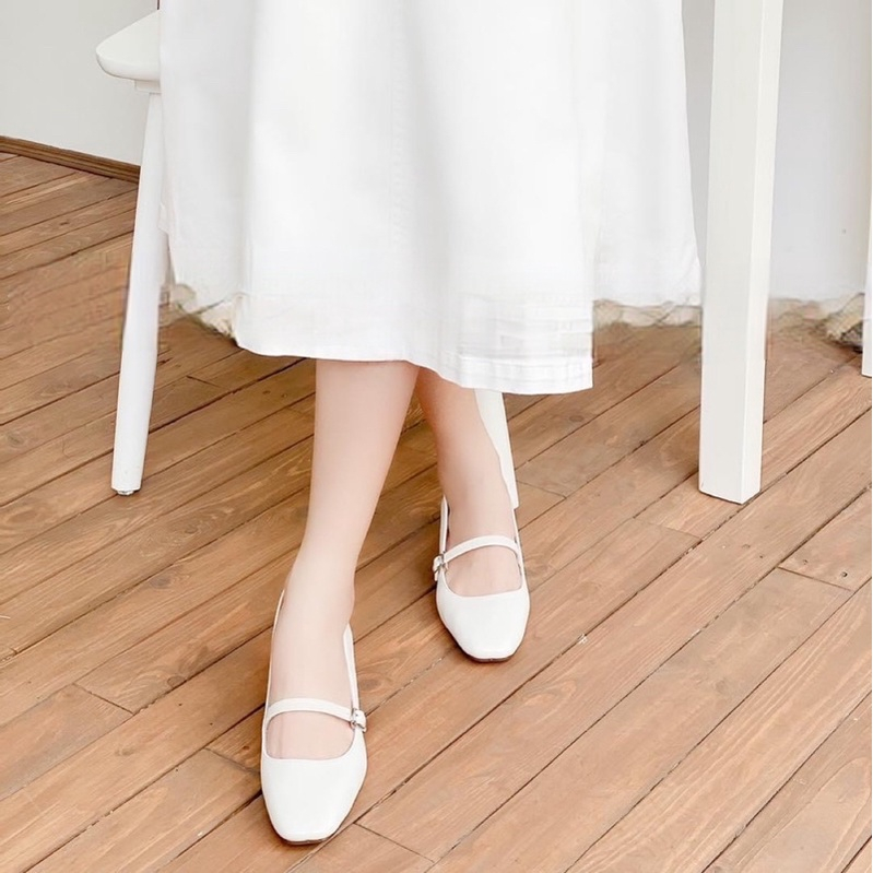 Giày cao gót nữ 3 phân đế vuông tiểu thư quai ngang mềm êm chân phong cách Hàn Quốc