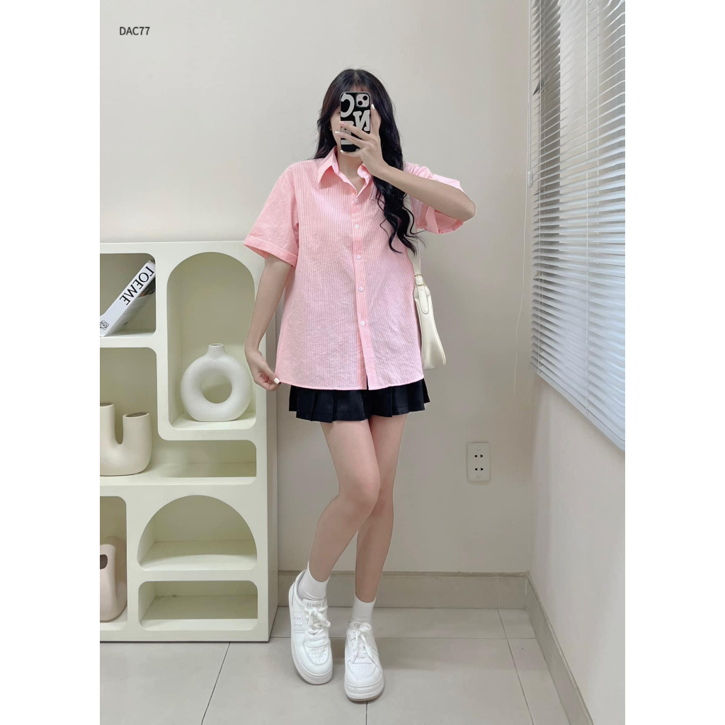 Áo somi sọc tay ngắn basic phong cách công sở CHIBEST  DAC77