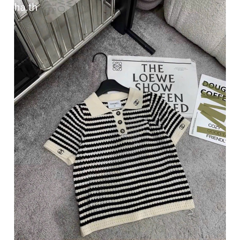 Áo polo nữ cộc tay cha neo kẻ ngang hàng Qc