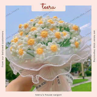 Bó Hoa Len Cúc họa mi, móc bó hoa cúc xuyến chi làm quà tặng bằng len handmade - Crochet Teeru's House