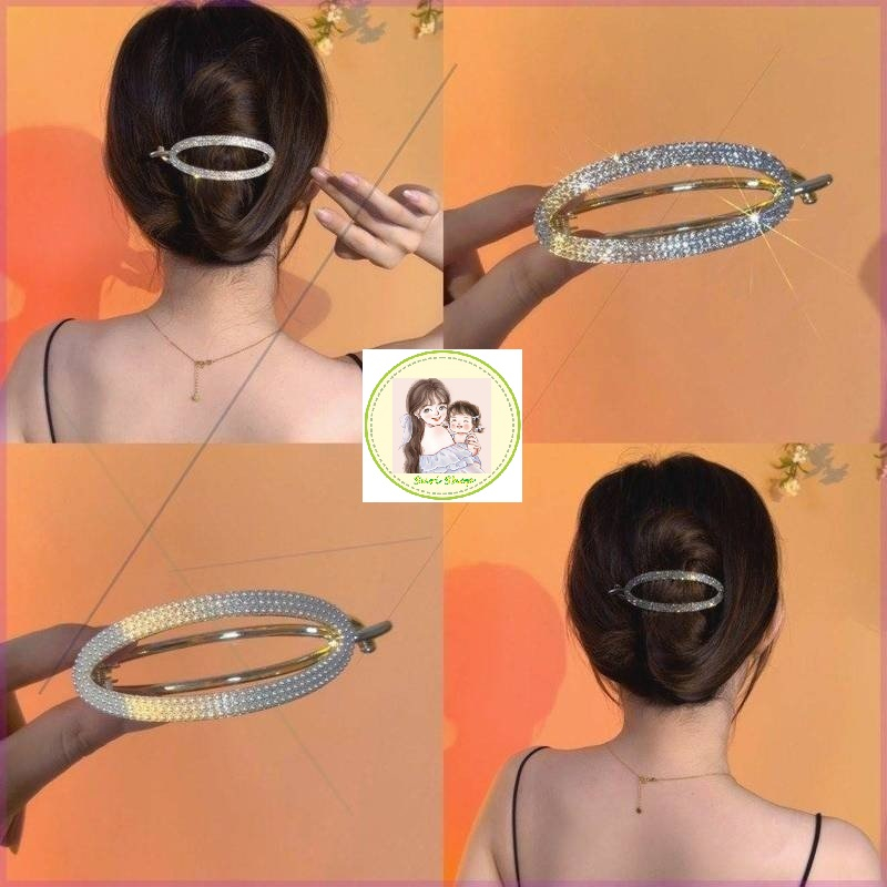 Kẹp tóc Hình elip đính đá lấp lánh sang trọng cho nữ