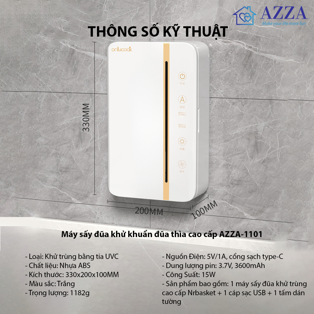 Máy sấy đũa, máy khử khuẩn cao cấp AZZA-1101