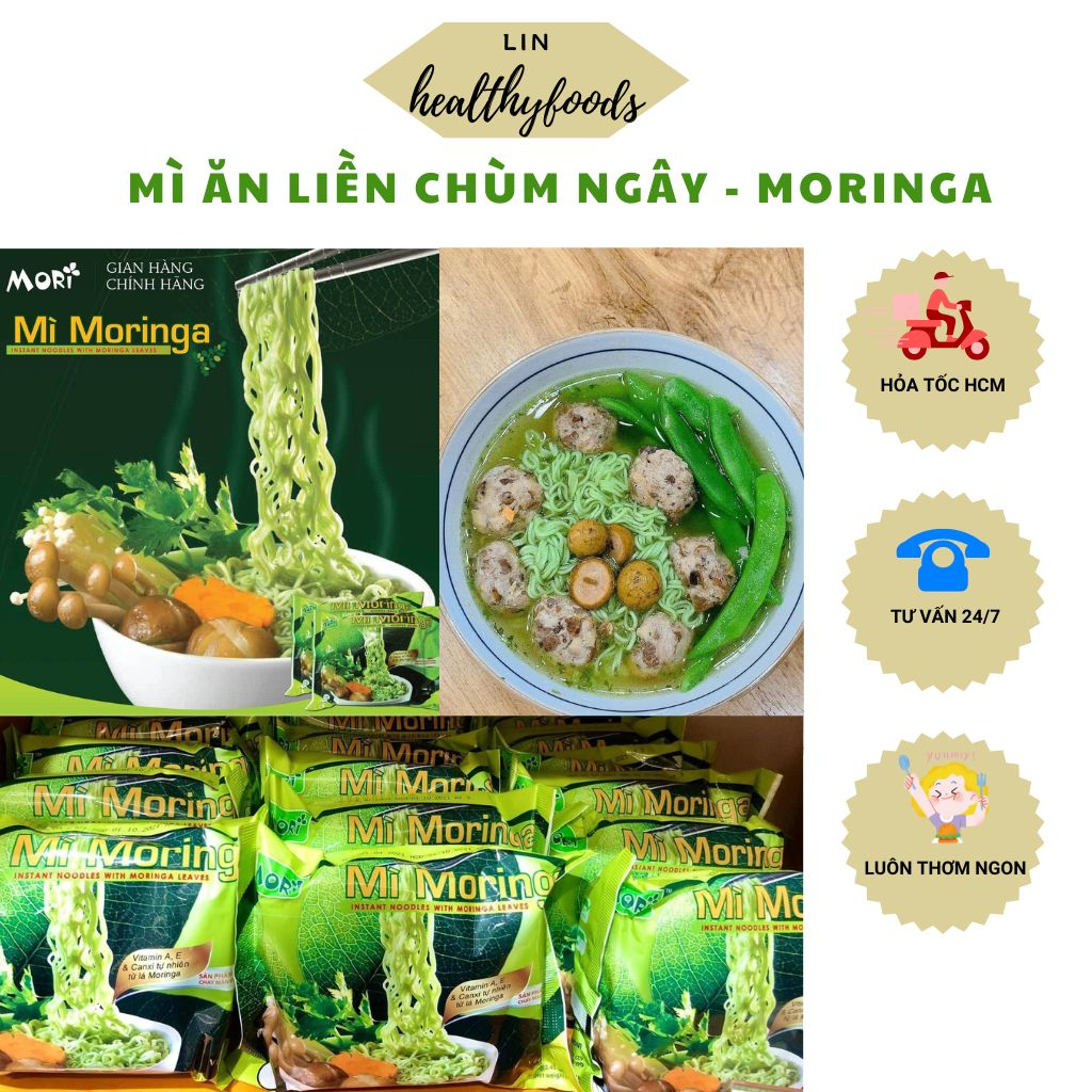 Mì moringa mì chùm ngây ít calo không nóng (có gói gia vị)