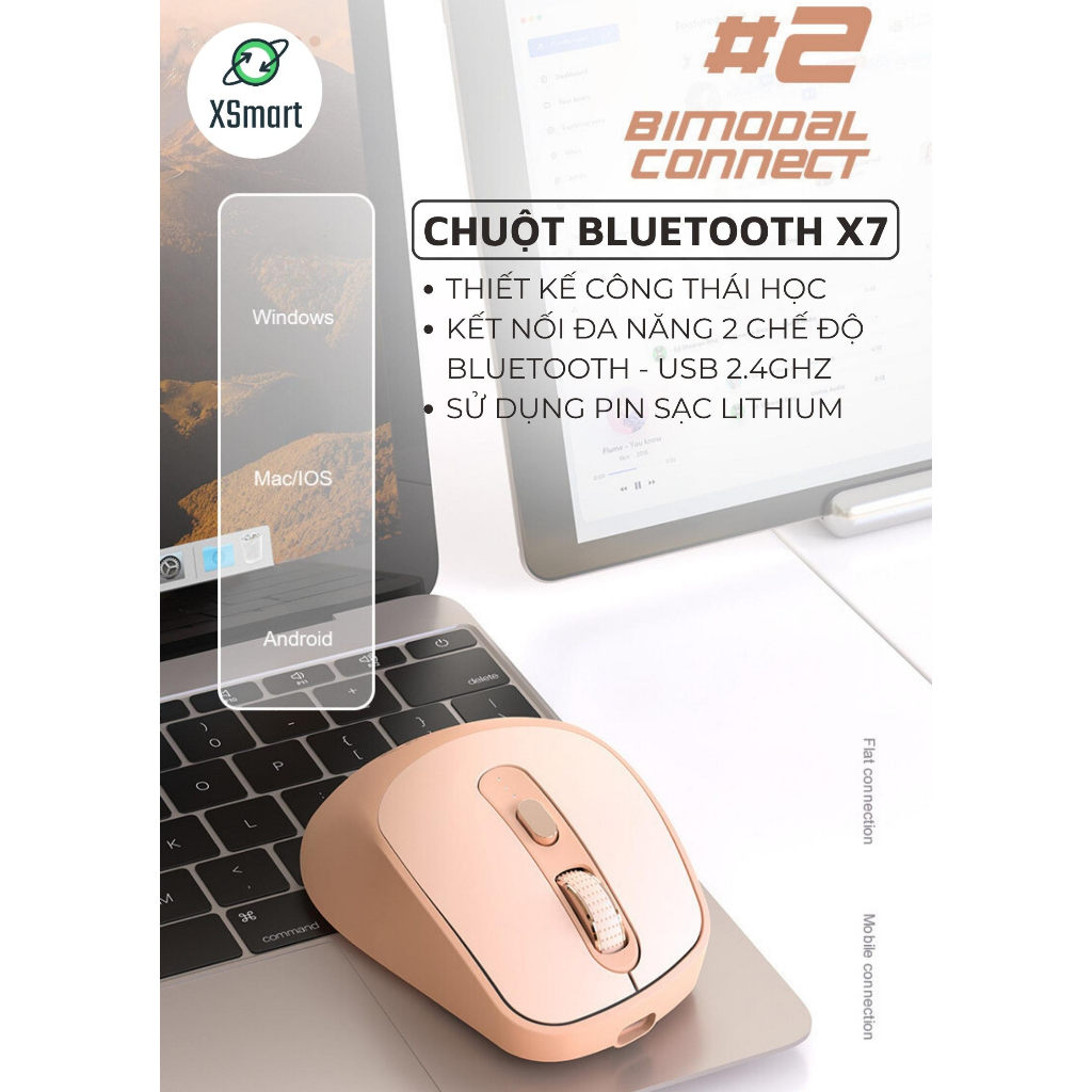 Chuột Không Dây Máy Tính Bluetooth X7 Wireless Pin Sạc Kết Nối 2 Chế Độ Cho Mọi Thiết Bị Máy Tính, Laptop