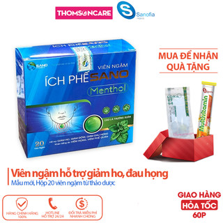 Viên ngậm ho Ích phế Sano - hỗ trợ giảm ho, bổ phế, giảm đau họng từ thảo dược và tinh dầu gừng- Hộp 20 viên Thomsoncare