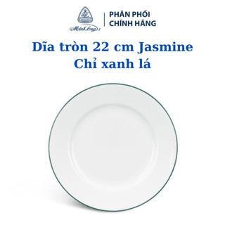 Dĩa tròn minh long 22 cm jasmine chỉ xanh lá - gốm sứ cao cấp minh long i