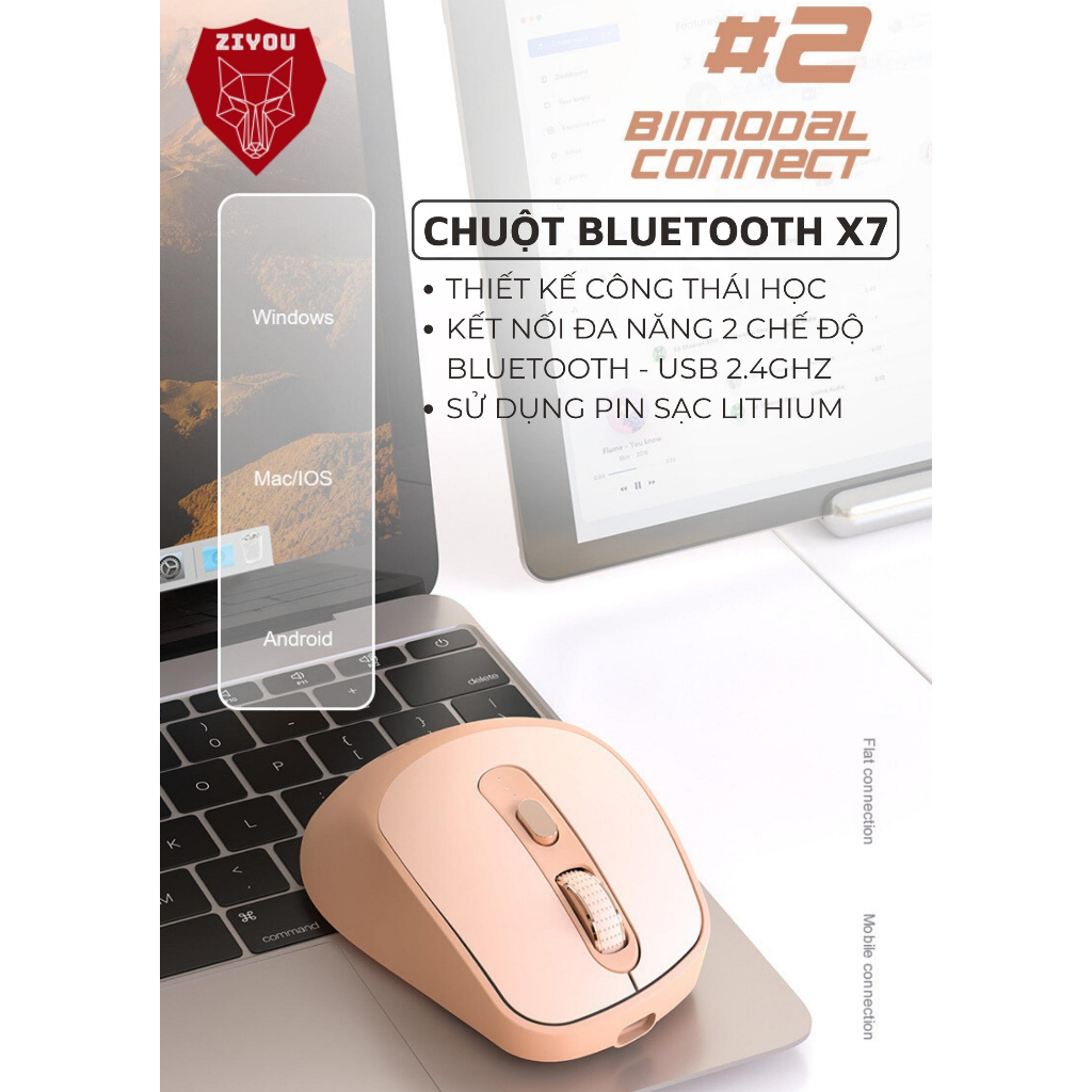 Chuột Bluetooth Không Dây Đa Năng Ziyou X7BT Thiết Kế Công Thái Học Chống Mỏi Pin Sạc