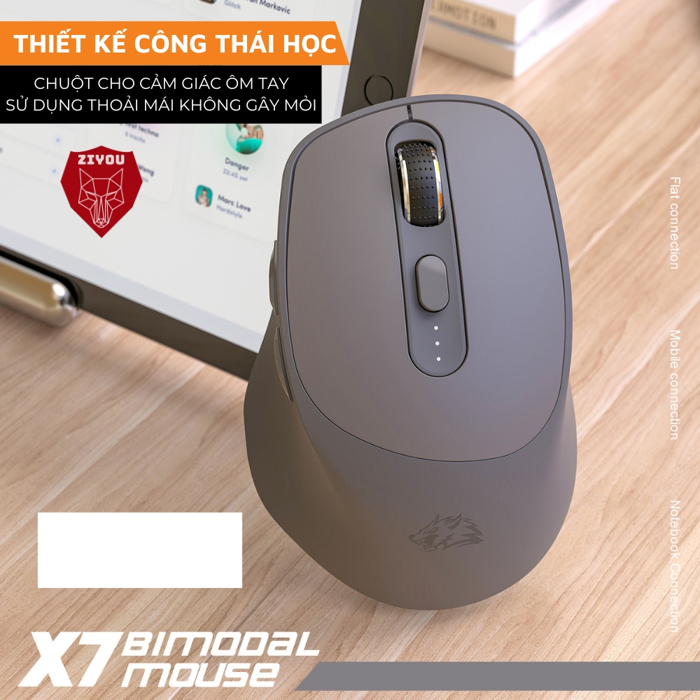 Chuột Bluetooth Không Dây Đa Năng Ziyou X7BT Thiết Kế Công Thái Học Chống Mỏi Pin Sạc