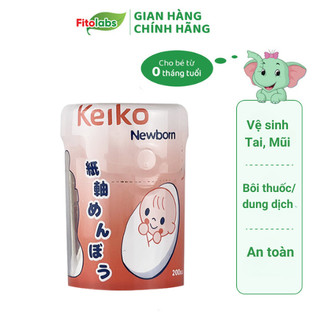 Tăm bông keiko newborn fitolabs thân giấy dùng cho bé sơ sinh, giúp vệ sinh tai, mũi, bôi kem,sữa,thuốc, hộp 200 que