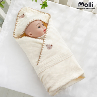 Khăn quấn ủ sơ sinh Molli lót lông hạt đậu kết hợp vải muslin thêu hoạ