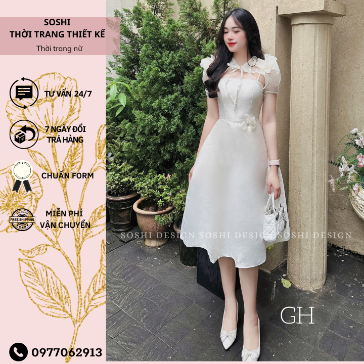 Set váy tơ hoa tay bồng gồm áo choàng phối váy hai dây , đầm dự tiệc hàng thiết kế chuẩn hàng 2 lớp có đệm ngực