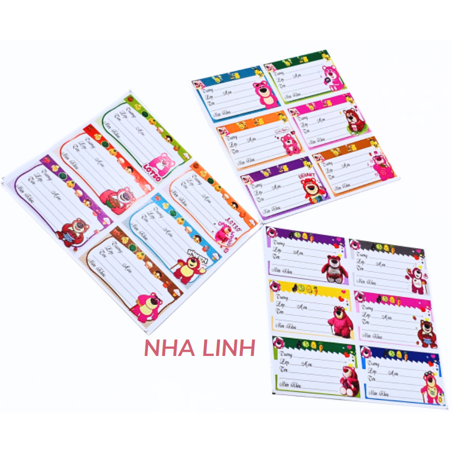 Nhãn vở gấu dâu Lotso nhiều mẫu dễ thương (30 cái/ xấp)