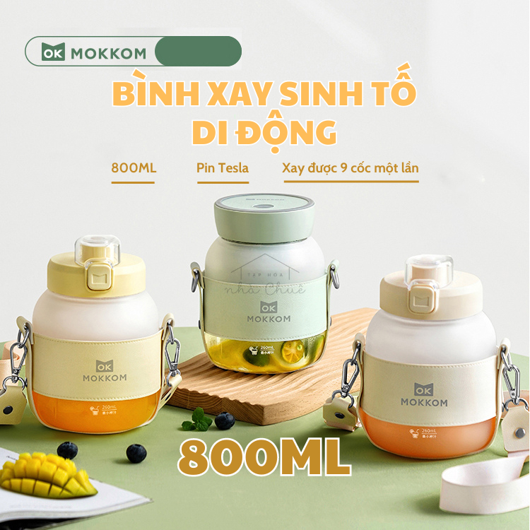 [Chính hãng] [Ảnh thật] [Có sẵn] BÌNH XAY SINH TỐ DI ĐỘNG MOKKOM 800ML