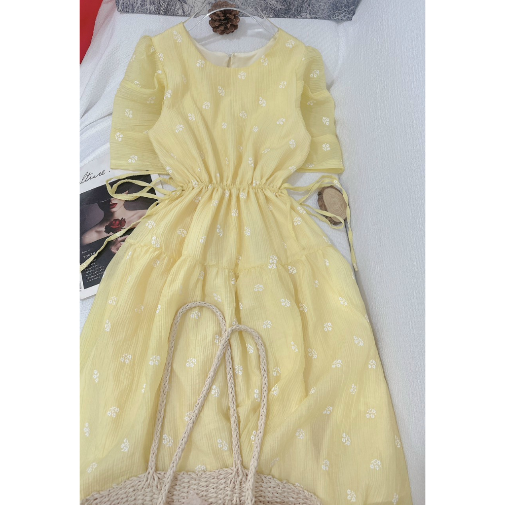 Đầm Babydoll ❤️FREESHIP❤️ Hoa Nhí Dáng Dài Dây Cột Eo