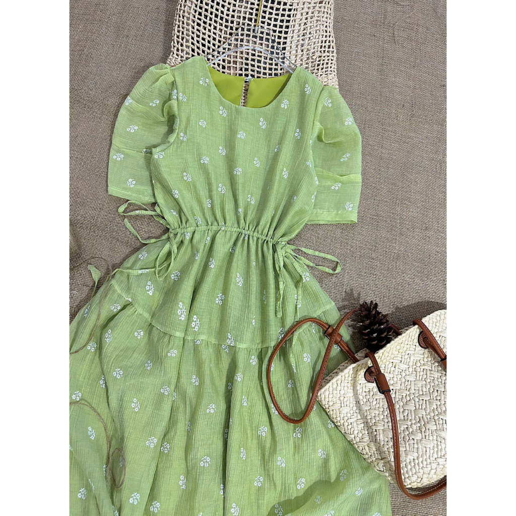 Đầm Babydoll ❤️FREESHIP❤️ Hoa Nhí Dáng Dài Dây Cột Eo