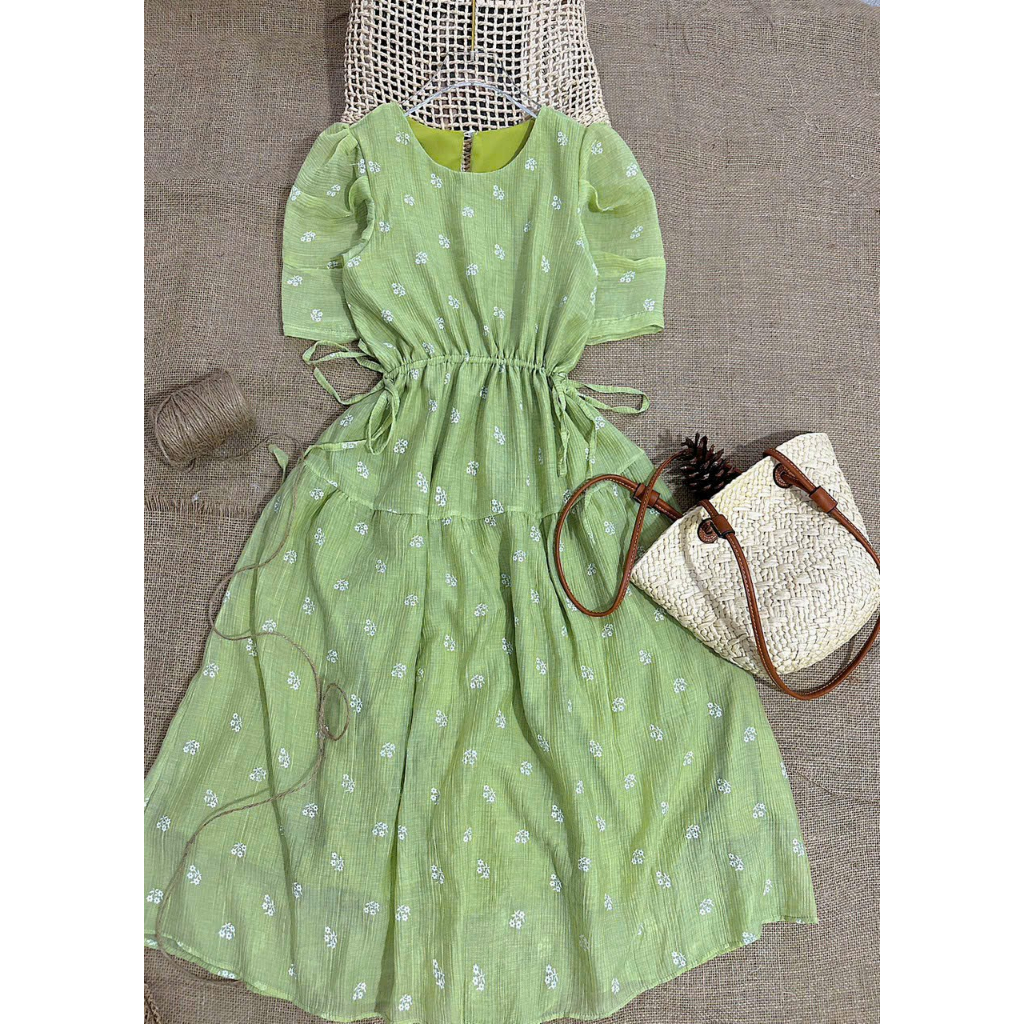 Đầm Babydoll ❤️FREESHIP❤️ Hoa Nhí Dáng Dài Dây Cột Eo