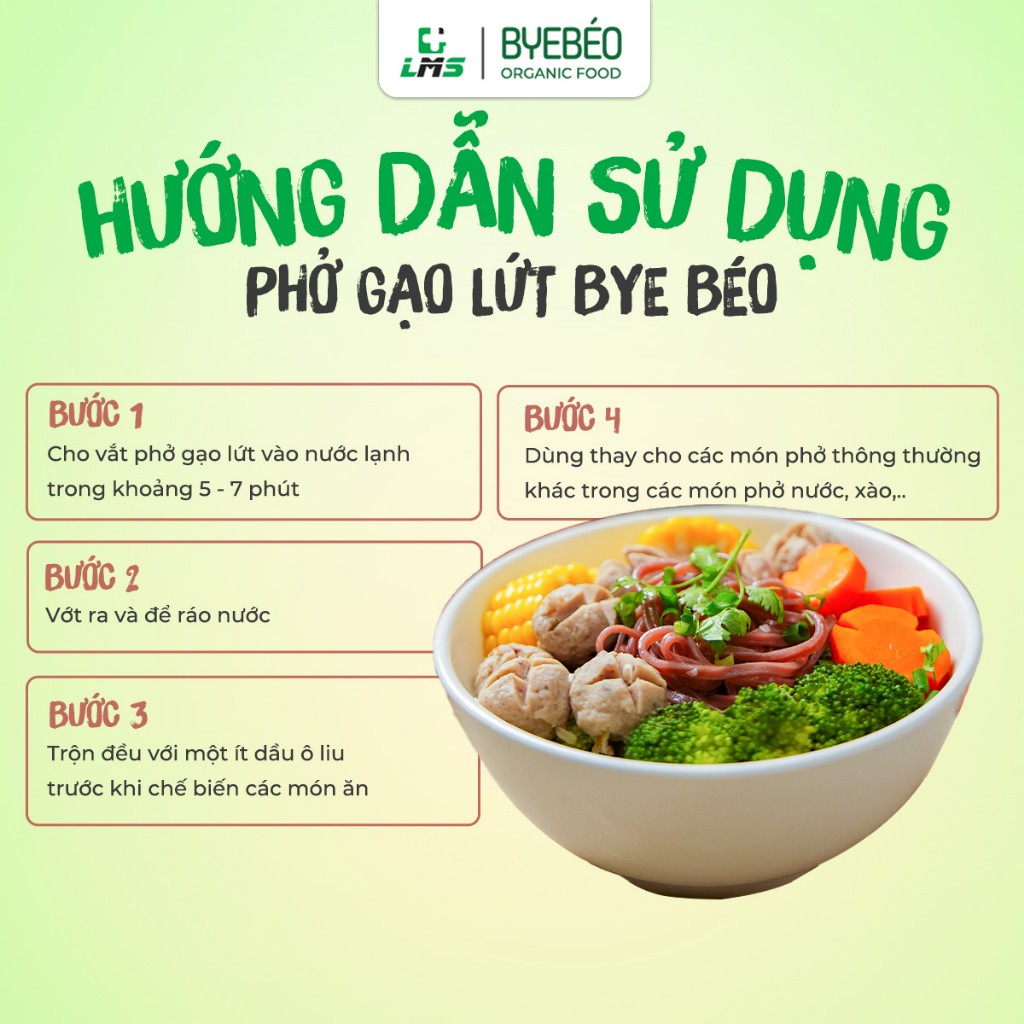 Combo 2KG/5KG Bún Phở Gạo Lứt BYE BÉO Giàu Chất Xơ Vitamin và Khoáng Chất - LMS FOOD