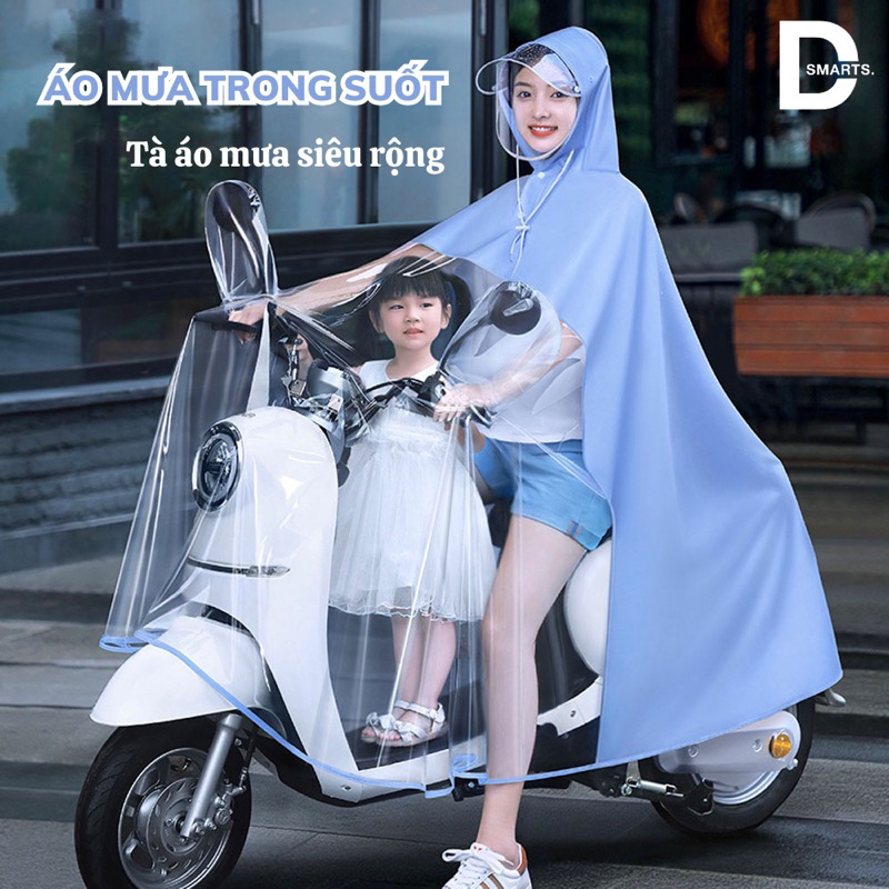 Áo Mưa Đi Xe Máy Nửa Trước Trong Suốt Chống Thấm Cao Cấp Cho Mẹ Và Bé, Vành Đôi Chắn Nước, Dễ Dàng Sử Dụng Điện Thoại