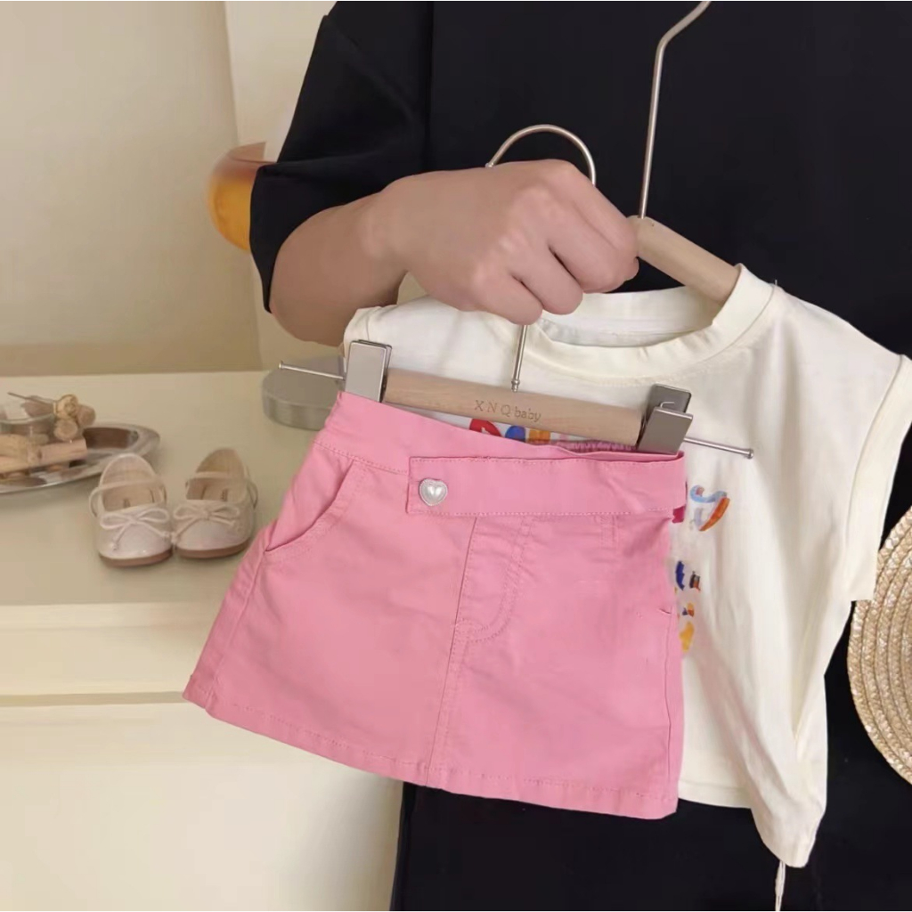 Bộ áo cotton sát nách kèm chân váy hồng - B26