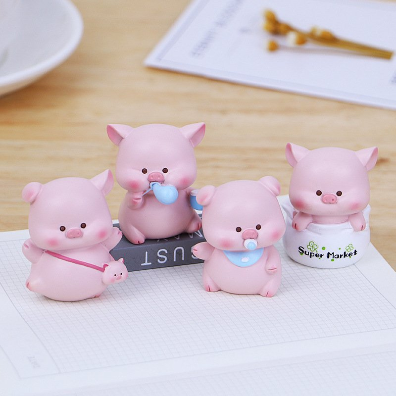 Set 4 heo mini nhỏ nhắn xinh xắn siu cute , trang trí bàn làm việc , trên xe máy , taplo ô tô ....
