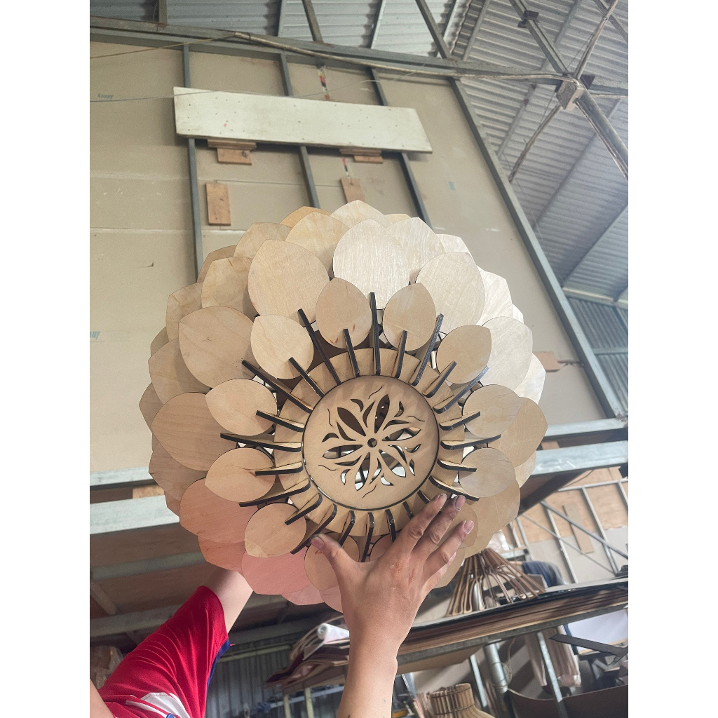 Mẫu 3L - Đèn gỗ ốp trần, đèn trang trí hình hoa sen, giá rẻ, đèn chùm đẹp