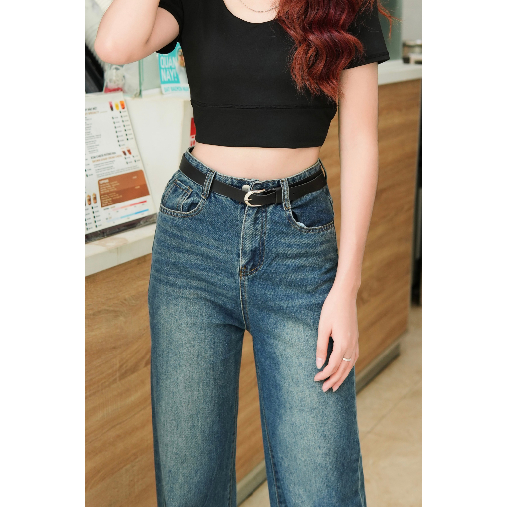 Quần jeans suông kèm belt QJW2149