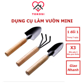 Dụng cụ làm vườn bộ 3 món cán gỗ