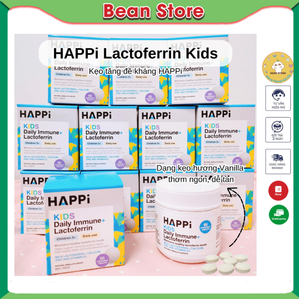 Kẹo hỗ trợ tăng đề kháng HAPPi Lactoferrin Kids 60 viên - Beanstore