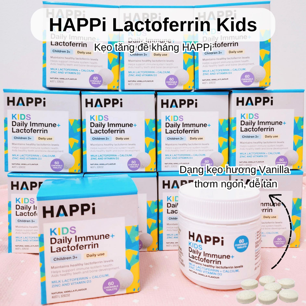Kẹo hỗ trợ tăng đề kháng HAPPi Lactoferrin Kids 60 viên - Beanstore