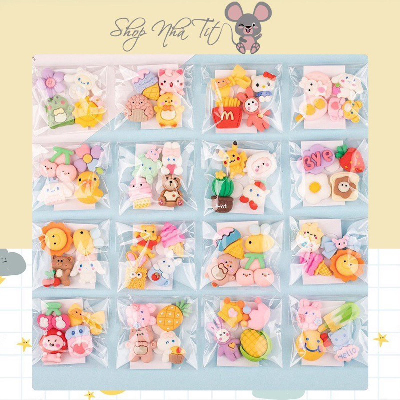 🌸Set 4 Charm phụ kiện trang trí điện thoại/ tủ lạnh hoạt hình 3D dễ thương🌸