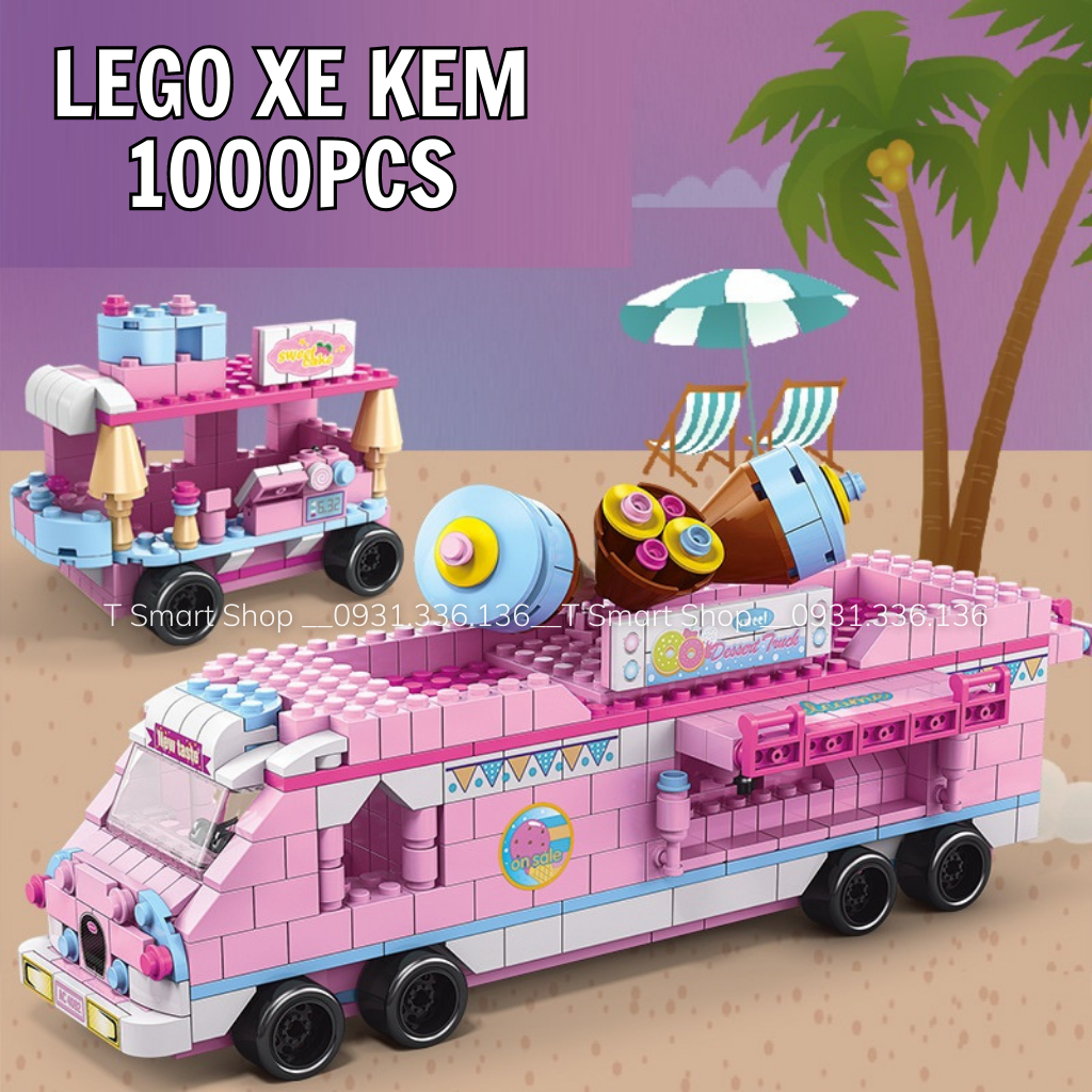 Lego xe kem, lego lâu đài,xe buýt, ngôi nhà trên cây, đồ chơi xếp hình thông minh, quà tặng cho bé gái