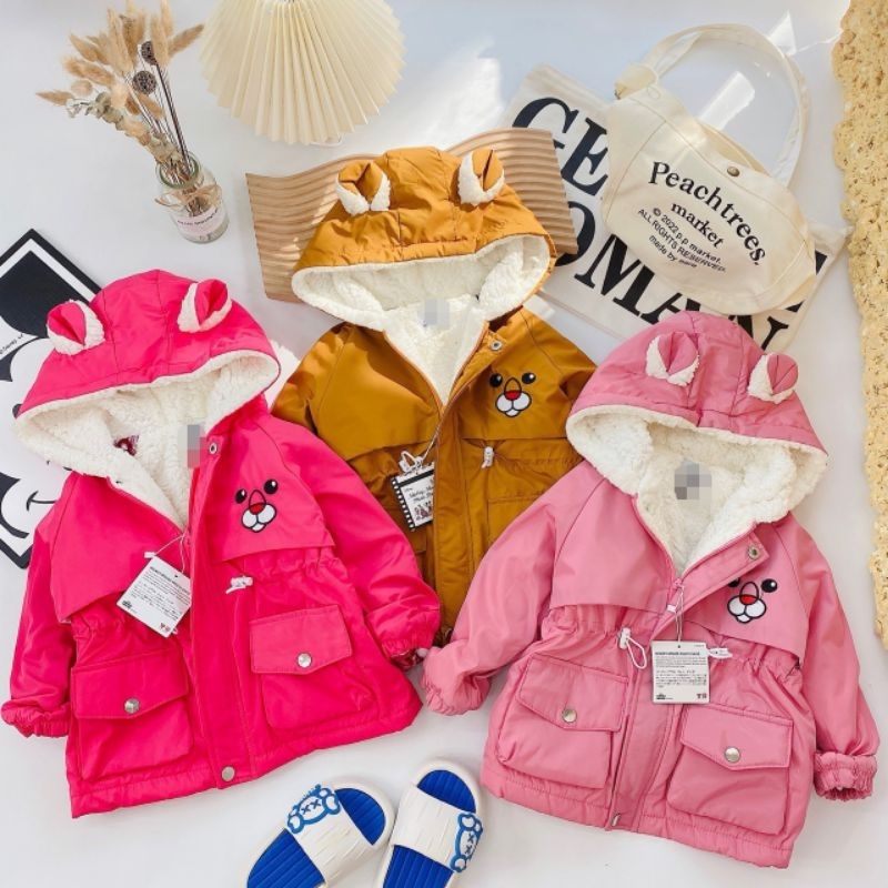 Áo parka tai gấu dễ thương cho bé gái 12-23kg