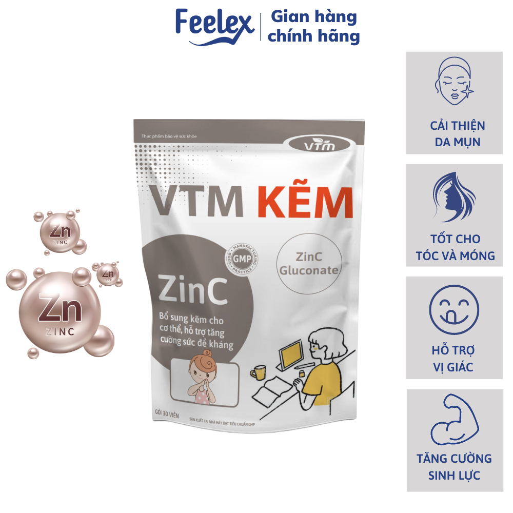 Viên uống VTM bổ sung Kẽm ZinC hỗ trợ tăng cường sức đề kháng, ngăn ngừa mụn