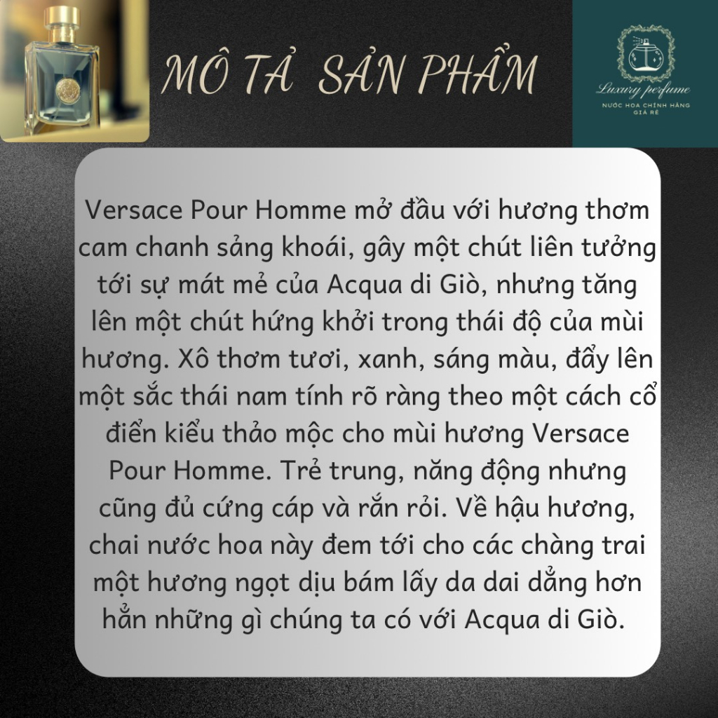 Nước hoa nam | 10ml Versace - Pour Homme - Chính Hãng Tươi mát, Cuốn hút, Nam tính | Luxury Perfume