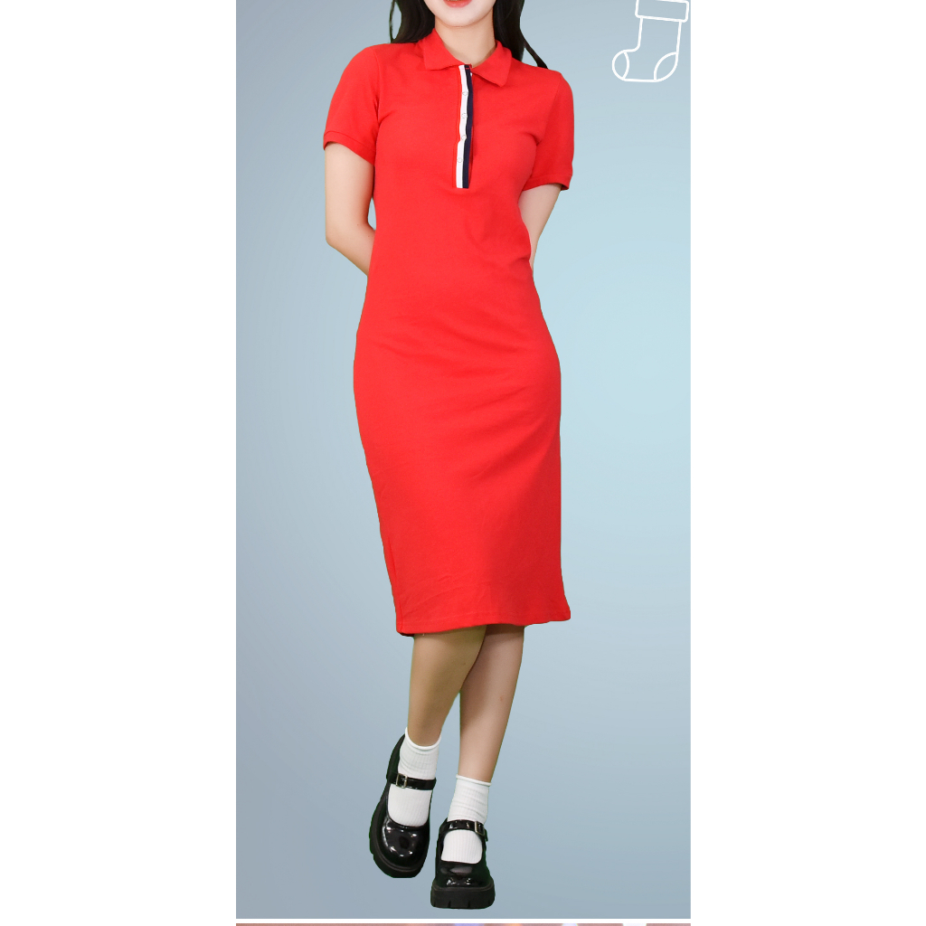Đầm cổ polo phong cách năng động cotton 100%