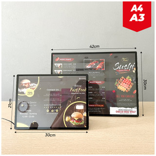 Bảng hộp đèn led menu a3 - a4, khung tranh điện led để bàn, hộp đèn siêu mỏng kích thước a3 - a4 | lst