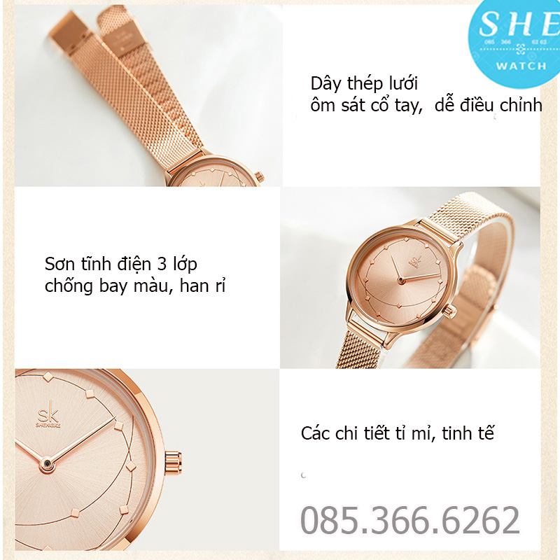 Đồng Hồ đeo tay nữ Shengke đồng hồ pin nữ SK Đeo Tay 0142 Kiểu Mới Dành Cho Nữ 30mm