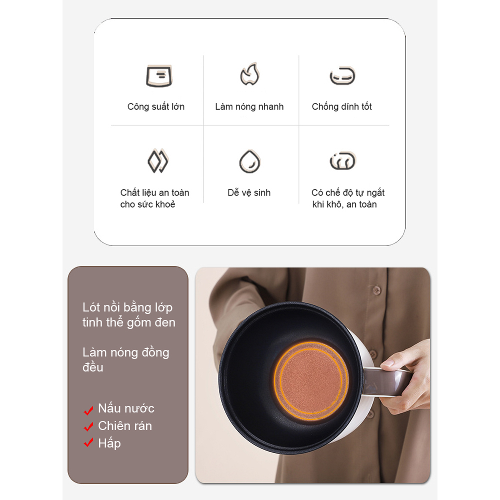 Nồi Nấu Điện Đa Năng Hadochi dung tích 1,8 lít, công suất 450w - bảo hành 6 tháng