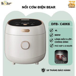 Nồi cơm điện 4L đa năng Bear DFB C40K6, 800W, lòng nồi 5 lớp,7 chế độ nấu, hẹn giờ,Chính Hãng,BH 18T
