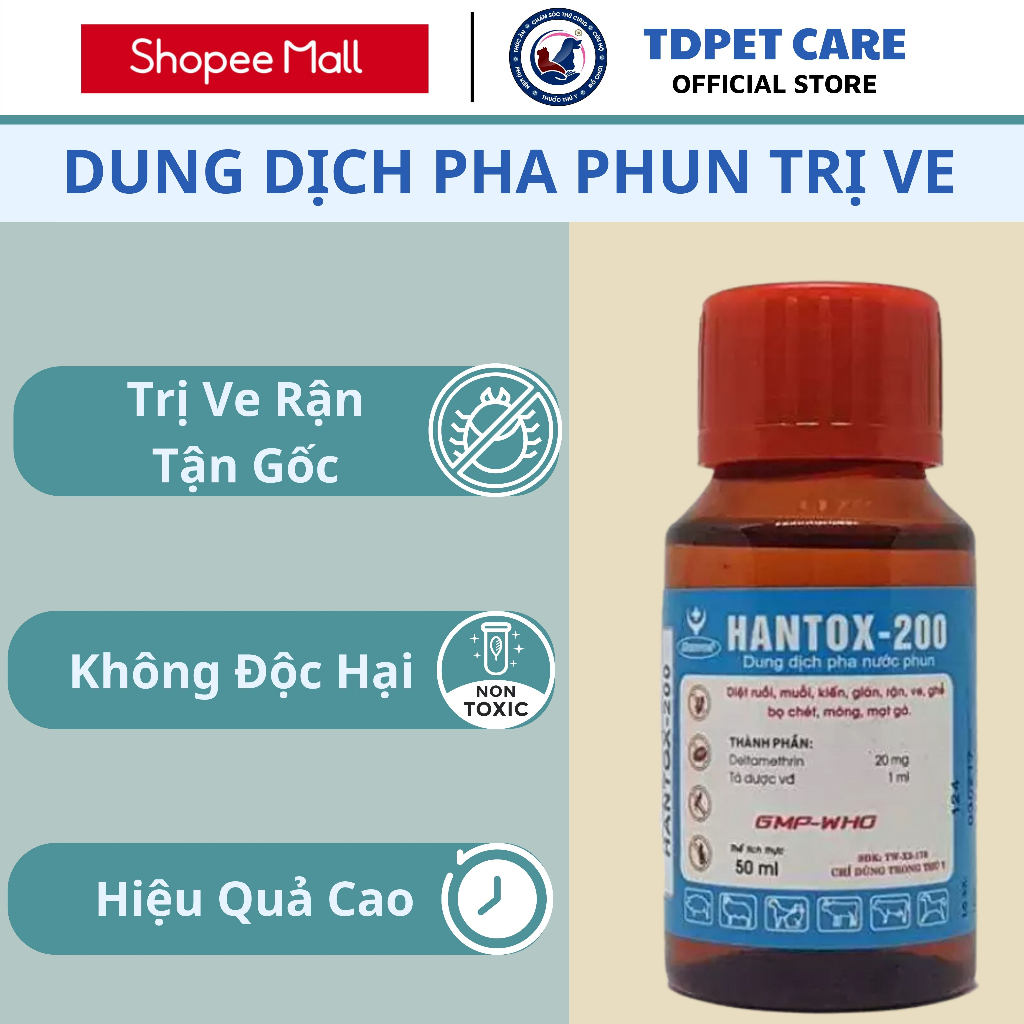 Lọ Nước Pha Diệt Cồn Trùng Ve Chó Rận Mèo Dành Cho Chó Mèo Hantox 200 - Chai Phun Hết Rận Mèo Dành Cho Thú Cưng