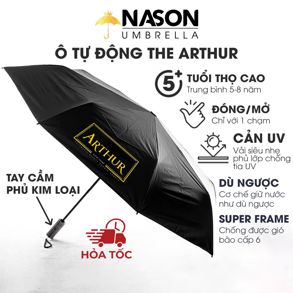 Ô dù che nắng chống tia UV Nason Umbrella Arthur đóng mở 2 chiều, tay cầm phủ kim loại cao cấp màu Bronzo, dù gấp ngược