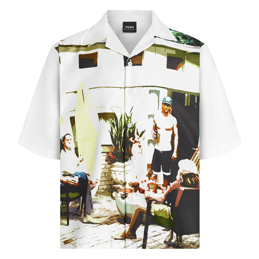 Áo sơ mi tay ngắn unisex họa tiết cuban shirt local brand HUGU - HOLIDAY - vải lụa, form regular, in chuyển nhiệt