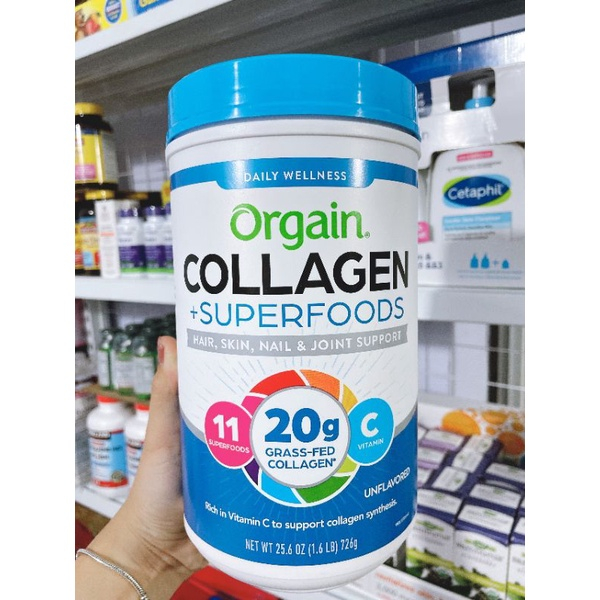 Bột Orgain Collagen Superfoods 726g chăm sóc tóc, móng, da BỘT SIÊU THỰC PHẨM BỔ SUNG vitamin c lợi khuẩn và collagen