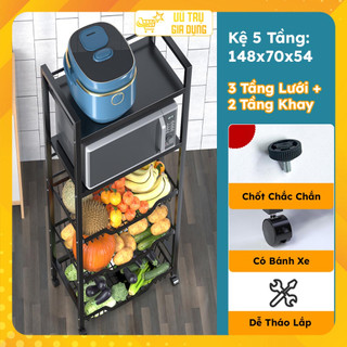 Kệ, giá đa năng 5 tầng có rổ | thép cứng | kệ nhà bếp nhà kho | gấp gọn | 3 tầng dưới rổ | chịu tải đồ nặng tp0120