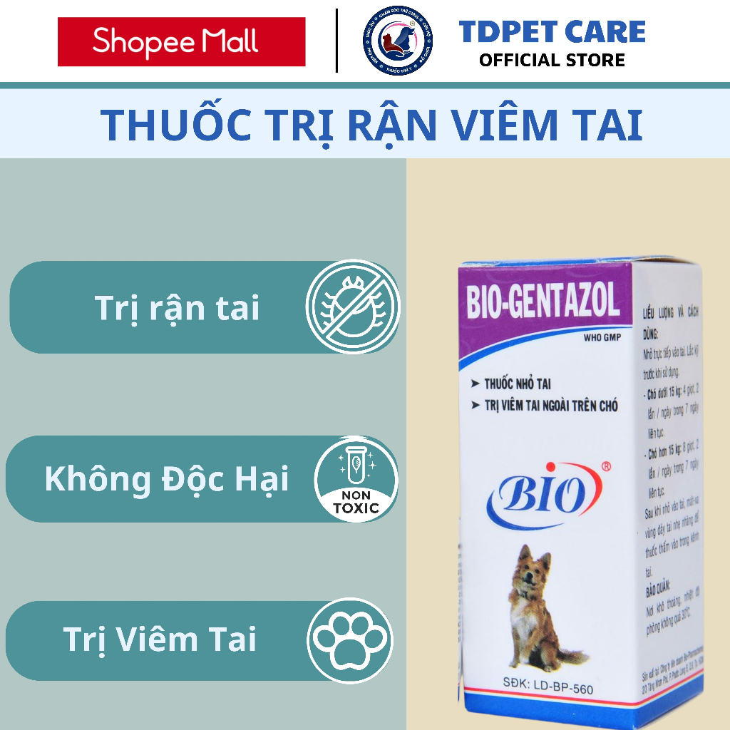 Lọ Nhỏ Tai Ngừa Viêm Tai BIO-GENTAZOL Hiệu Quả Dành Cho Chó Mèo TD