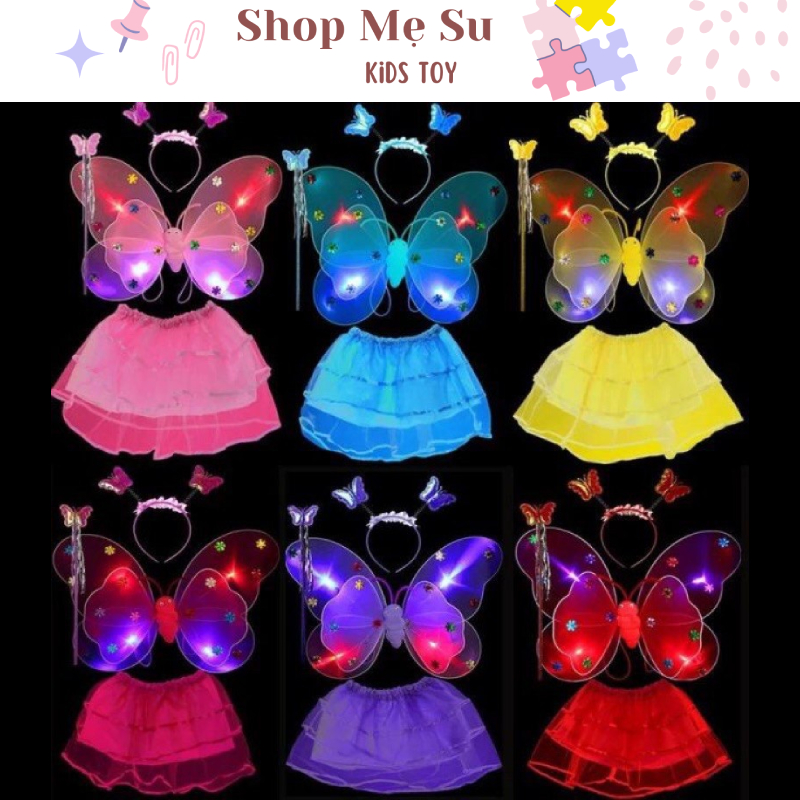 Đồ chơi Cánh bướm kèm váy, gậy phép, bờm tóc có đèn cho bé