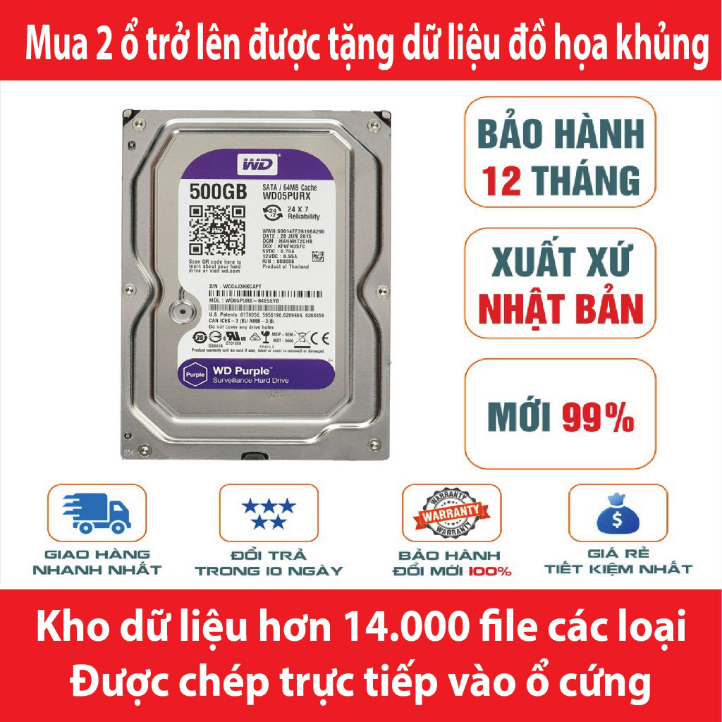 Ổ cứng HDD 500GB Western tím  hàng tháo máy